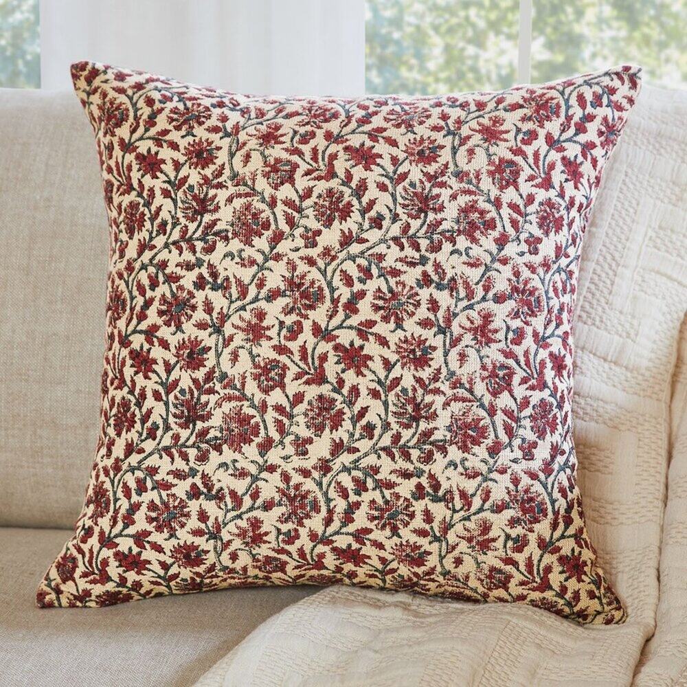 Pottery Barn Rejuvenation Dandelion Botanical Print Pillow Cover 20" Ruby Slate